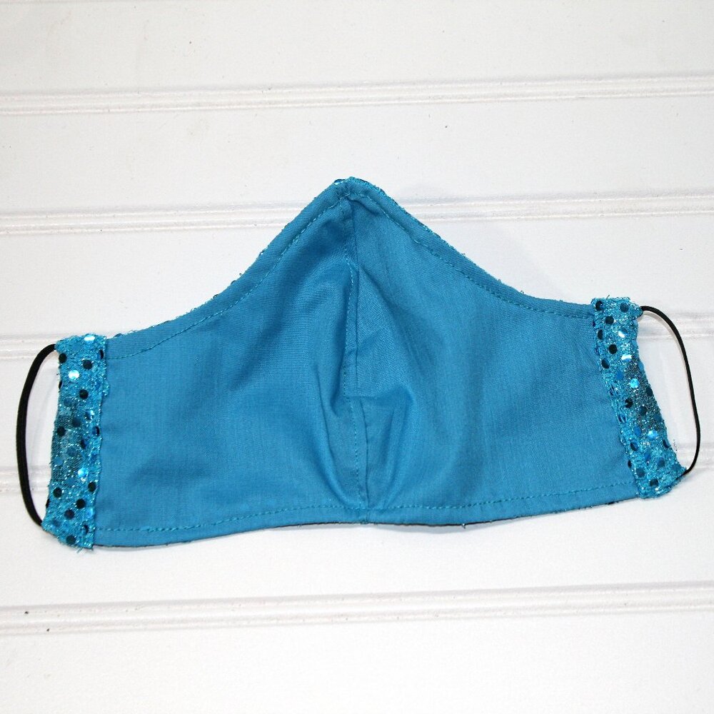 HAND CRAFTED Face Mask Turquoise Confetti Dot Sequin - Adult - Shield Style - Picture 5 of 14